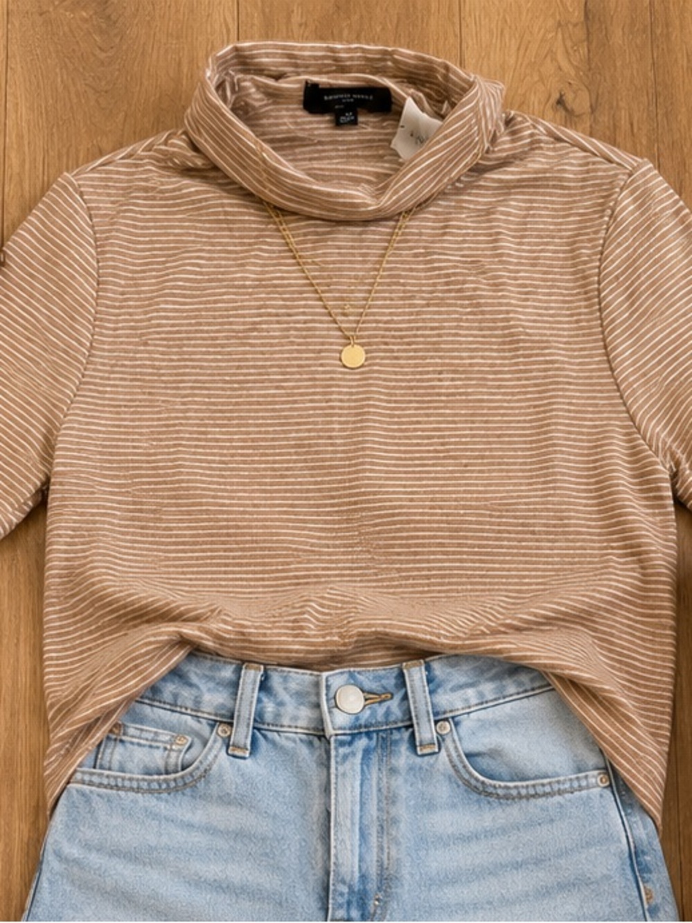 Banana Republic Tan & White Striped Boyfriend Turtleneck